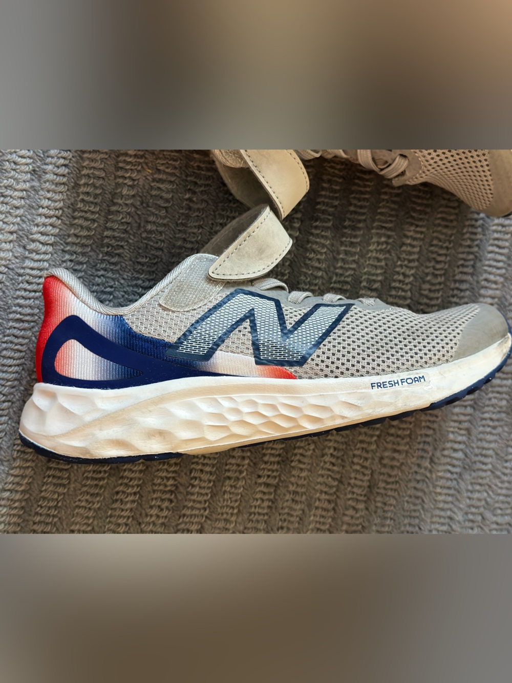 New Balance Kids Light Gray and Navy Mesh Sneakers with Hook-and-Loop Strap